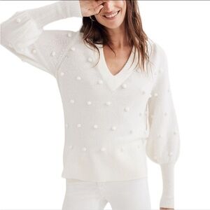 NWOT Madewell cream knit pom pom sweater